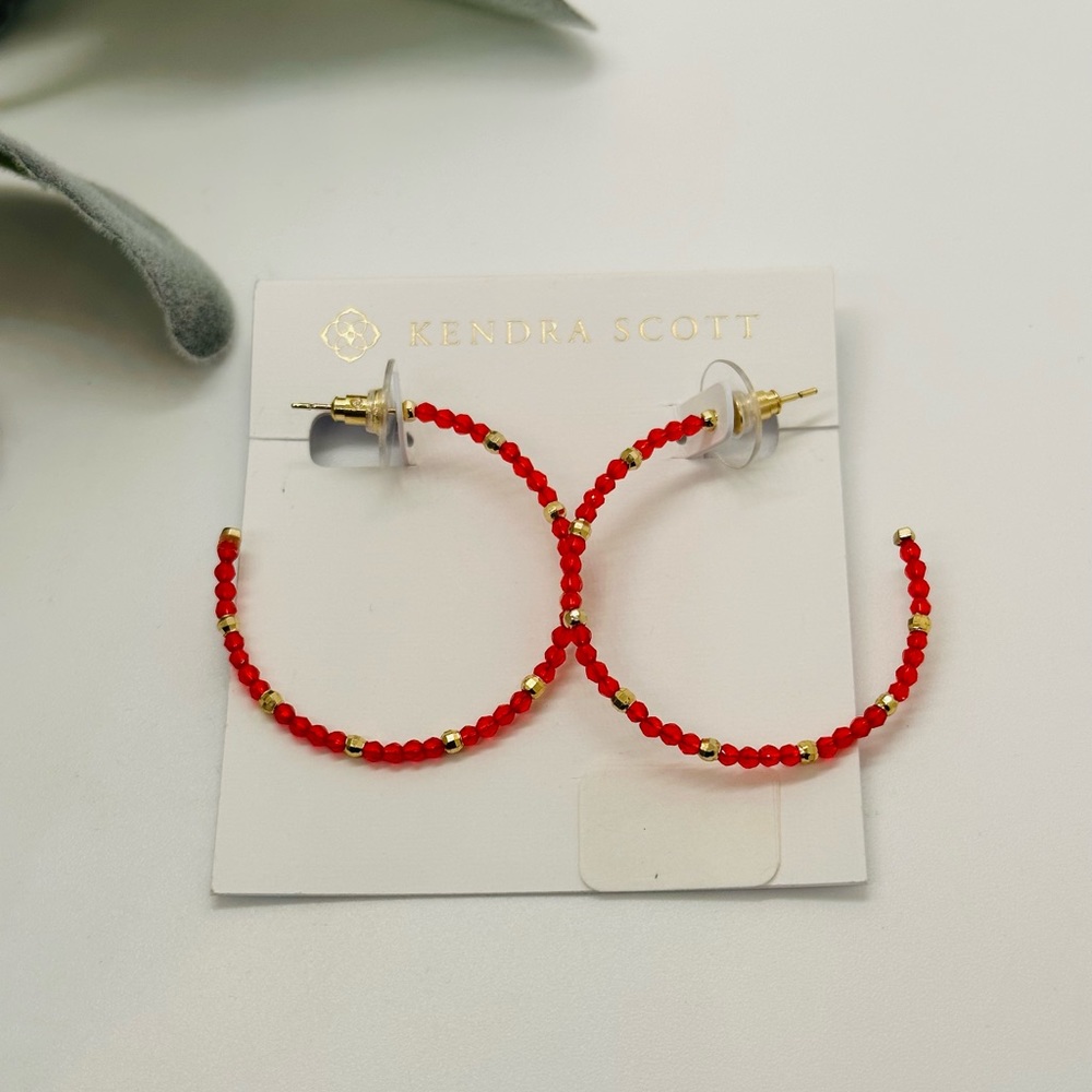 Kendra Scott Britt Thin Bead Gold Plated Hoop Earrings NWT